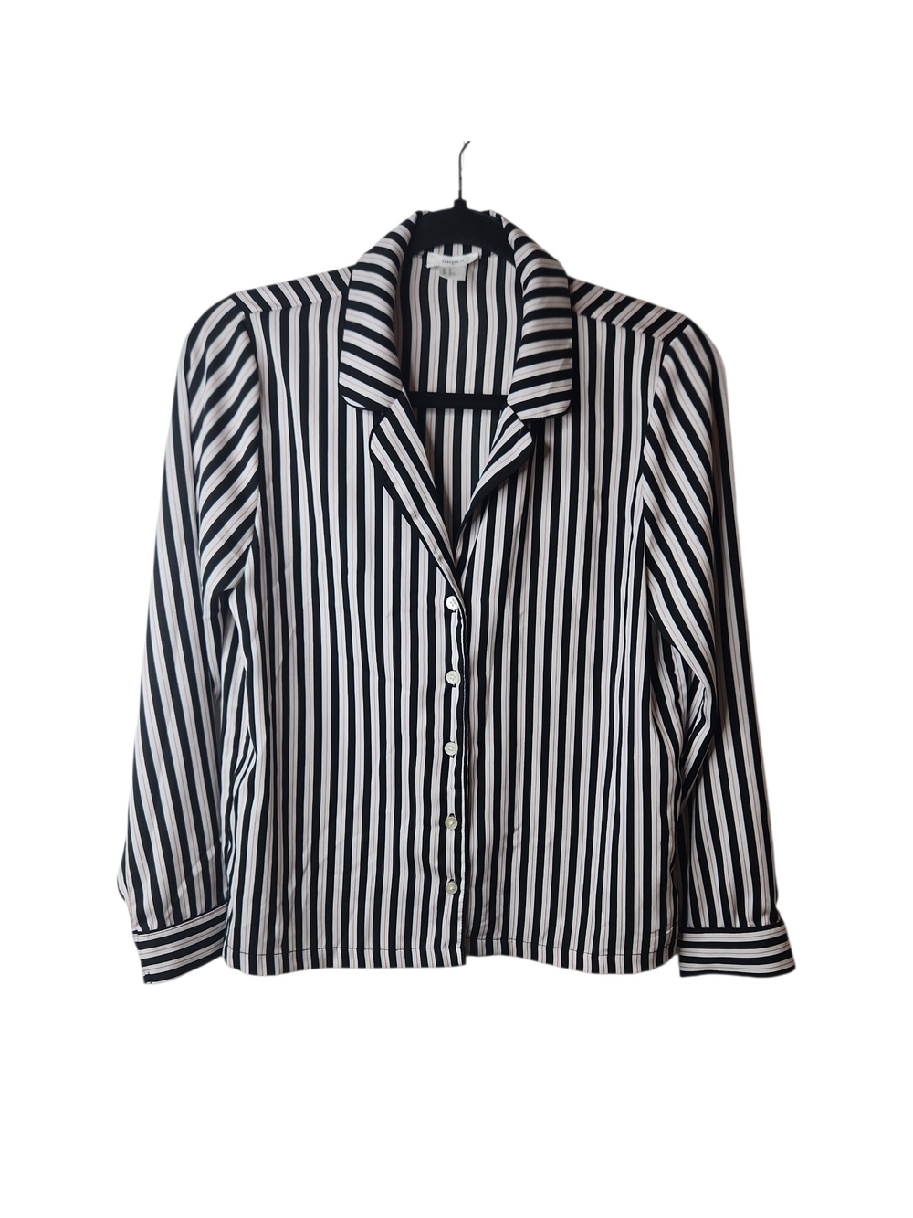 Forever 21 Classic Black & White Vertical Stripe Button-Down Blouse Size M